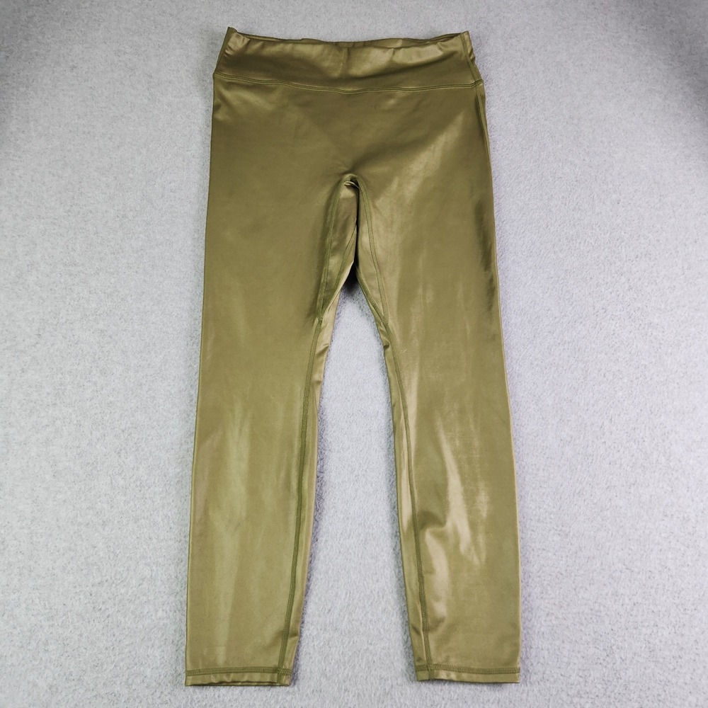 Fabletics Leggings Womens M Olive‎ Green Motion365+ Metallic High Rise Seamless